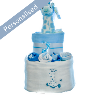 Deluxe Giraffe Rattle Nappy Cake - Blue image